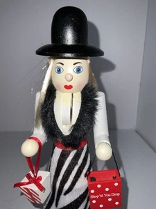 Vintage Nutcracker Wooden 10" Shop Til You Drop - Picture 1 of 8
