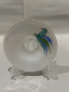 VTG Sklo Zadora Czech Art Glass Plate – Hand-Painted Bird - 3.75" - Signed - Picture 1 of 4