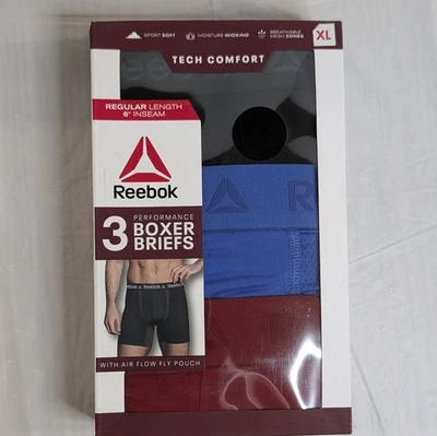 Cuecas boxer Reebok masculina tamanho XL preto azul vermelho 6” costura interna tecnologia conforto absorção - Imagem 1 de 4