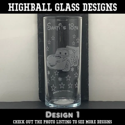 P&J LASER ENGRAVING AND DESIGN Personalised Disney Lightning McQueen Engraved Highball Glass Gift Boxed