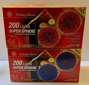 2003 GE Holiday Classics 200 Lights 6" Super Sphere 2 Pack 100 Lights RED & BLUE - Picture 1 of 9