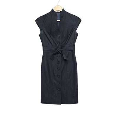 Calvin Klein Dress Womens 2P Belted Sleeveless Button Front V Neck Denim Blue - Image 1 of 4