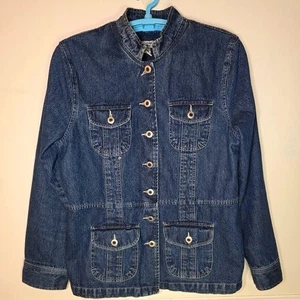 Caribbean Joe Cotton Button Front Jean Jacket Button Flap Pockets Size Large - Picture 1 of 6