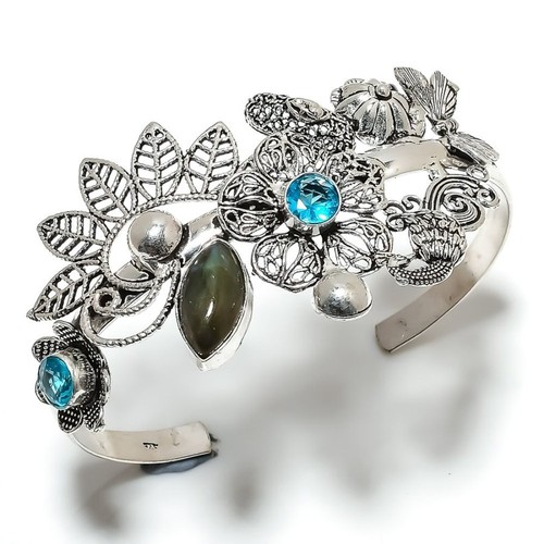 VALENTINO Bracciale Labradorite Pietra Preziosa Topazio Argento Sterling 925 Regolabile J950