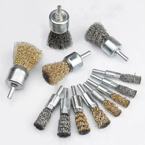 Steel Wire End Brush 10 mm - 30 mm Brass / Stainless Brush + 6 mm 1/4" Shank - Picture 1 of 7