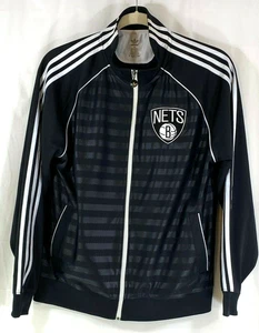 Brooklyn Nets adidas Trefoil 3 Stripe Full Zip Black White Track Jacket Mens M - Picture 1 of 11