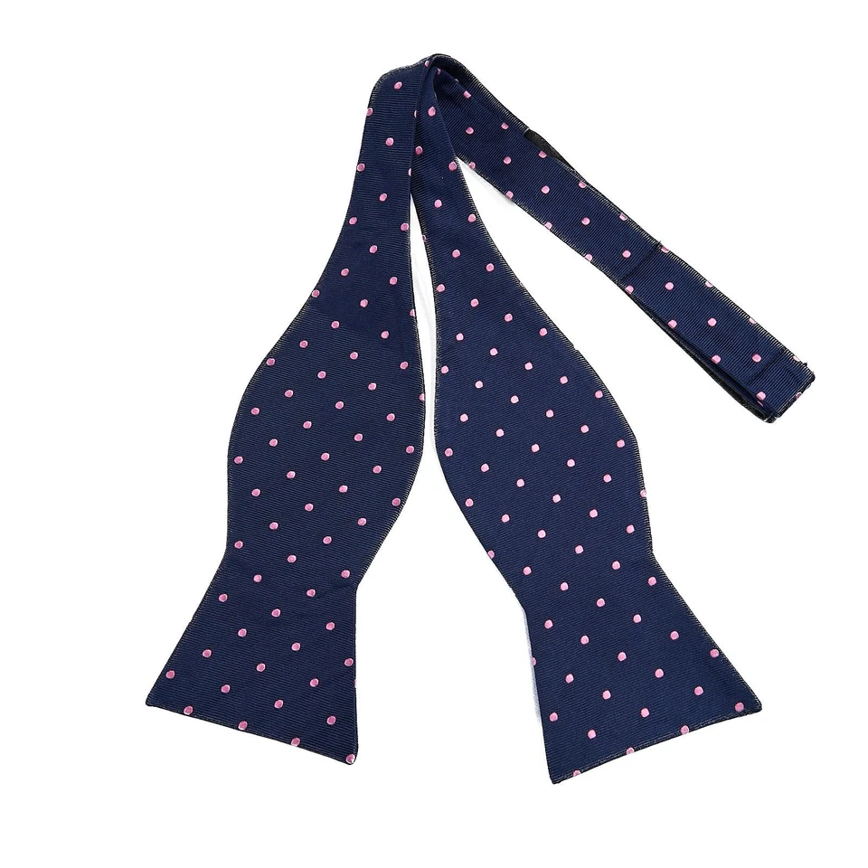 Tommy Hilfiger Pajarita de Seda Azul Marino Rosa Lunares Ajustable Auto-Corbata Foto 1 de 4