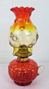 Vintage L.E. Smith Eagle Amberina Moon and Stars Glass Finger Oil Lamp 11.5" - Picture 1 of 7