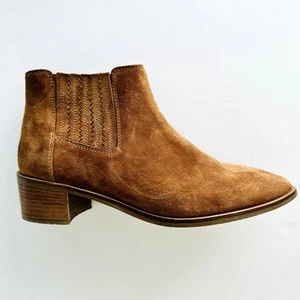 AQUATALIA Rosalin Weatherproof Suede Ankle Boot Size 9.5 Whiskey Tan Italy - Picture 1 of 9