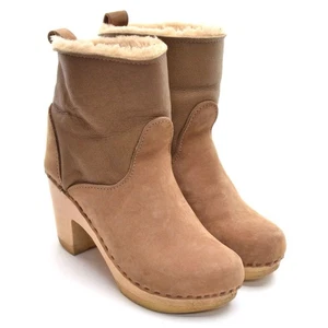 Damas No. Botas zueco de piel de oveja 6 tiendas 36/6 zapatos de tacón de madera de cuero natural - Imagen 1 de 7