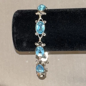 ❤️STERLING BLUE TOPAZ FACETED TOGGLE BRACELET ADJUSTS FROM 7”-9” GORGEOUS! - Picture 1 of 4