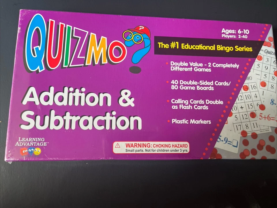 QUIZMO Addition & Subtraction Educational Bingo Game Flash Cards Learning NEW - Image 1 of 1