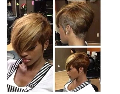 New Short Pixie Cut Wig Mixed Blondy Brown Bangs Synthetic  - Image 1 of 4