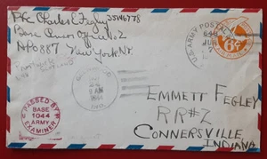US 1944 6c Airmail Army Base Examiner Circulated Cover New York to Indiana 4024 - Picture 1 of 2