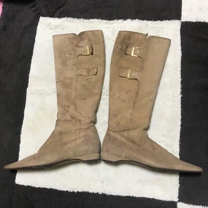 Authentic Chanel suede leather long boots, beige, 36.5, 23.5cm - Picture 1 of 12