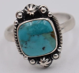 Splendido anello ornato in argento sterling 925 turchese a forma quadrata misura 9,5 - Foto 1 di 3