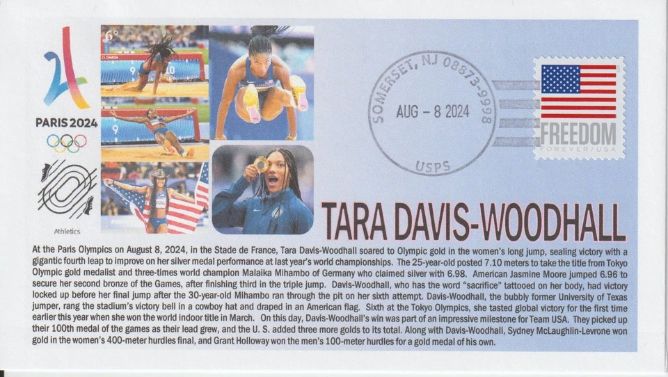 6° Cachets Paris 2024 Olympics Tara Davis-Woodhall Team USA Long Jump Gold Medal - Image 1 of 1