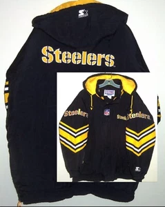 CHAQUETA CON CAPUCHA VINTAGE AÑOS 90 PITTSBURGH STEELERS NFL RETRO MULTI LOGO STARTER XL - Imagen 1 de 7