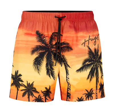 HUGO Hugo Boss Swim Trunks Rin Palm Tree Sunset Orange Quick Dry sz S New - Image 1 of 4