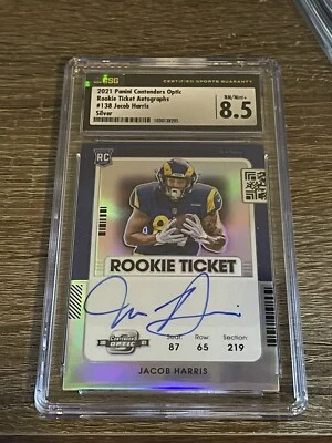 CSG 8.5 2021 PANINI CONTENDERS OPTIC #138 JACOB HARRIS RC TICKET AUTO SILVER - Image 1 of 2