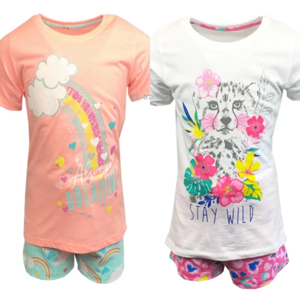 Niñas Niños Pantalones Cortos PIJAMA Vacaciones de Verano Camiseta Pantalones Cortos Niños Pjs Conjunto 3-14 Foto 1 de 1