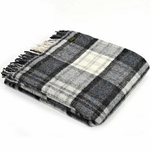 TWEEDMILL TEXTILES 100% New Wool Sofa Bed Throw Blanket - COTTAGE - GREY CHECK - Picture 1 of 6