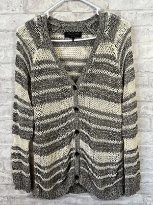 RAG & BONE Loose Knit Gray/Cream Linen Blend Cardigan Sweater Button Front Small - Image 1 of 4
