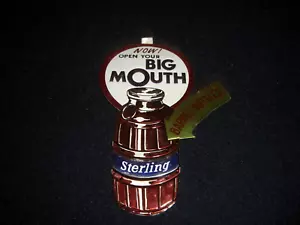 STERLING Now Open Your Big Mouth Barrel Bottles Embossed Sign with stick on back - Picture 1 of 4