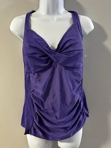 Chadwicks Womens Swim Suit Top sz 14 Purple V Neck Halter Tankini Ruched NEW - Picture 1 of 14