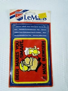 NOS In Pkg Vintage LeMans Sew On Patch "Beer Makes You Smart. It Made Budweiser! - Picture 1 of 3