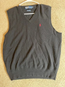 Polo Ralph Lauren Mens Vintage Black  100% Lambs Wool V Neck Sweater Vest Sz L - Picture 1 of 10