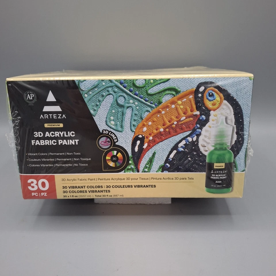 Arteza 3D Fabric Permanent Paint Set for 30 Colors