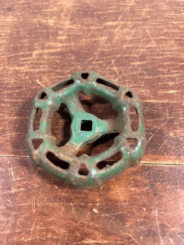 Vintage Valve Handle. Cast Iron. Industrial. Green.  2.5” Wide.   1/4” Socket Cover