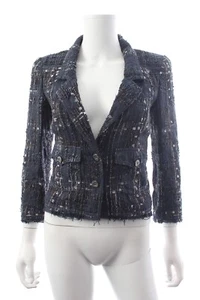 CHANEL Feder 2006 Sammlung Tweed -seidenmischung Jacke / Marineblau - Bild 1 von 5
