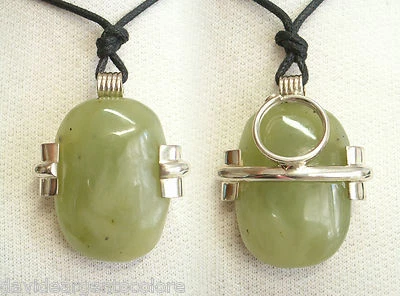 Ciondolo in ARGENTO 925 con GIADA naturale e girocollo - pendente pietra dura - Immagine 1 di 4