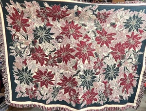 Vintage 1994 Tapestry Throw Woven Blanket - Poinsettia - 44 x 66" - FREE SHIP - Picture 1 of 6