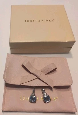 Judith Ripka Sterling & 18K Gold Blue Topaz Earrings with Box Pouch - Image 1 of 3
