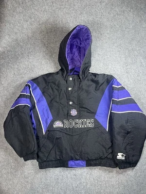 Pulôver vintage anos 90 MLB Starter Colorado Rockies 1/2 zíper jaqueta com capuz CRIANÇAS M - Imagem 1 de 4