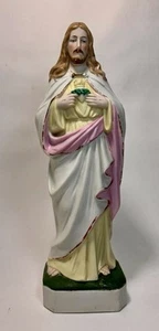 German vintage bisque porcelain Sacred heart jesus statue figurine 10-1/2in Tall - Picture 1 of 18