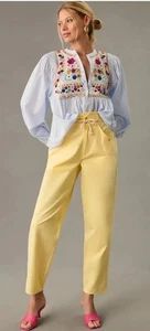 NWT! Anthropologie Antik Batik Kim Cropped Pants EU 40 US 8 Yellow Belted - Picture 1 of 14
