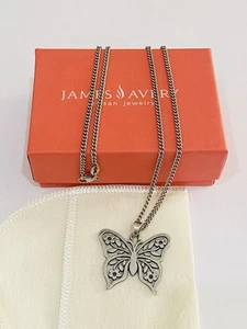 Retired James Avery Sterling Silver Butterfly Flower Pendant & Chain 18" NM - Picture 1 of 5