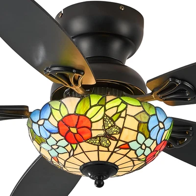 Tiffany Ceiling Fans with Lights - 48" Ceiling Fan Chandelier with 5 Dual-Blades - Image 1 of 4