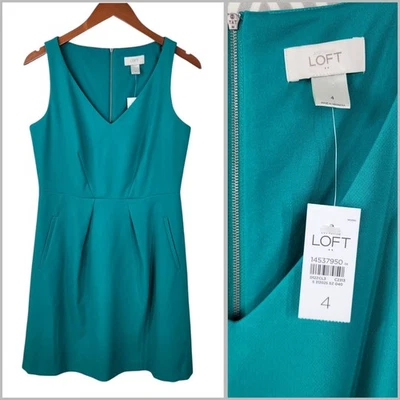 NEW LOFT Dress size 4 Sheath knee length career Party Event Green Professional  - Image 1 of 4