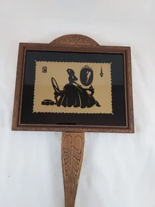 Vtg Wooden Hand Mirror Victorian Lady Glass Silhouette on Back Side 19" x 8.75" - Picture 1 of 16