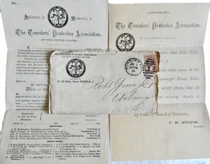 tHE TRAVELERS PROTECTIVE ASSN 1884 STAMPED ENVELOPE BLANK FORMS ANTIQUE neocurio - Picture 1 of 13