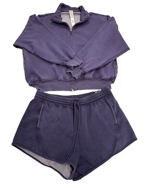 Victoria's Secret розовый плющ флис изогнутый кромки шорты и полный молнии укороченный толстовка - Изображение 1 из 4