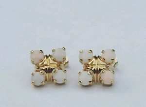 4 pendientes redondos de poste de ópalo en lujosos ajustes de oro amarillo de 14 K con dorsos originales - Imagen 1 de 3