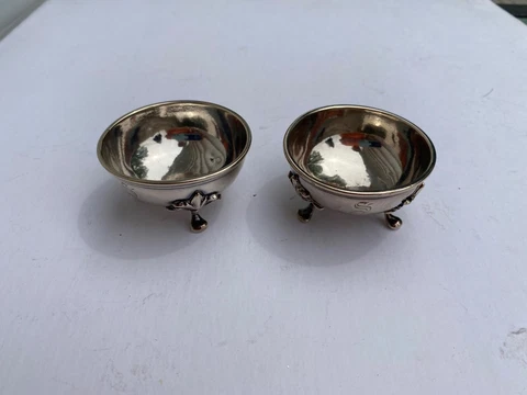 George W Webb & Co Silver Plated Footed Salt Cellar Round Dish Set Sugar Bowl 2" Cover