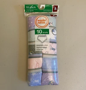 New Package Wonder Nation Girls Briefs Size 8 Unicorn Pink Blue Purple 10-pack - Picture 1 of 6
