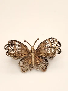 800 Silver gold plated Italian Butterfly Open Work Filigree Pin Brooch 1in - Picture 1 of 4